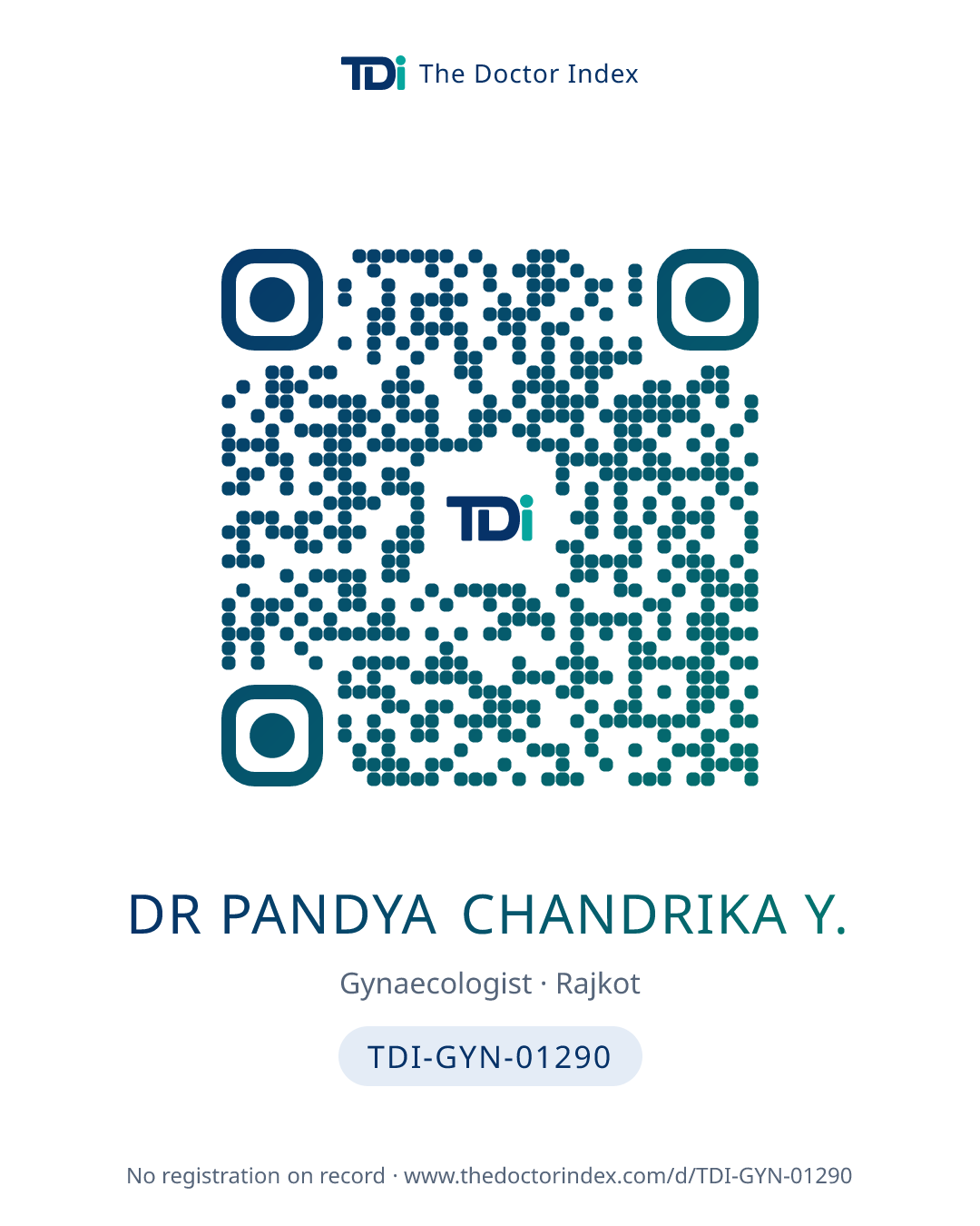 QR card for Dr Pandya Chandrika Y., TDI-GYN-01290