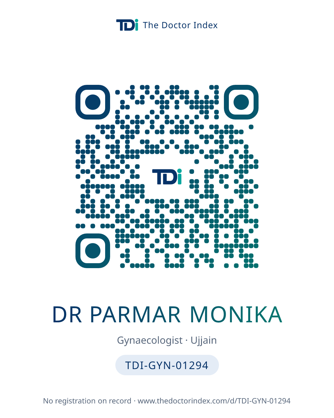 QR card for Dr Parmar Monika, TDI-GYN-01294