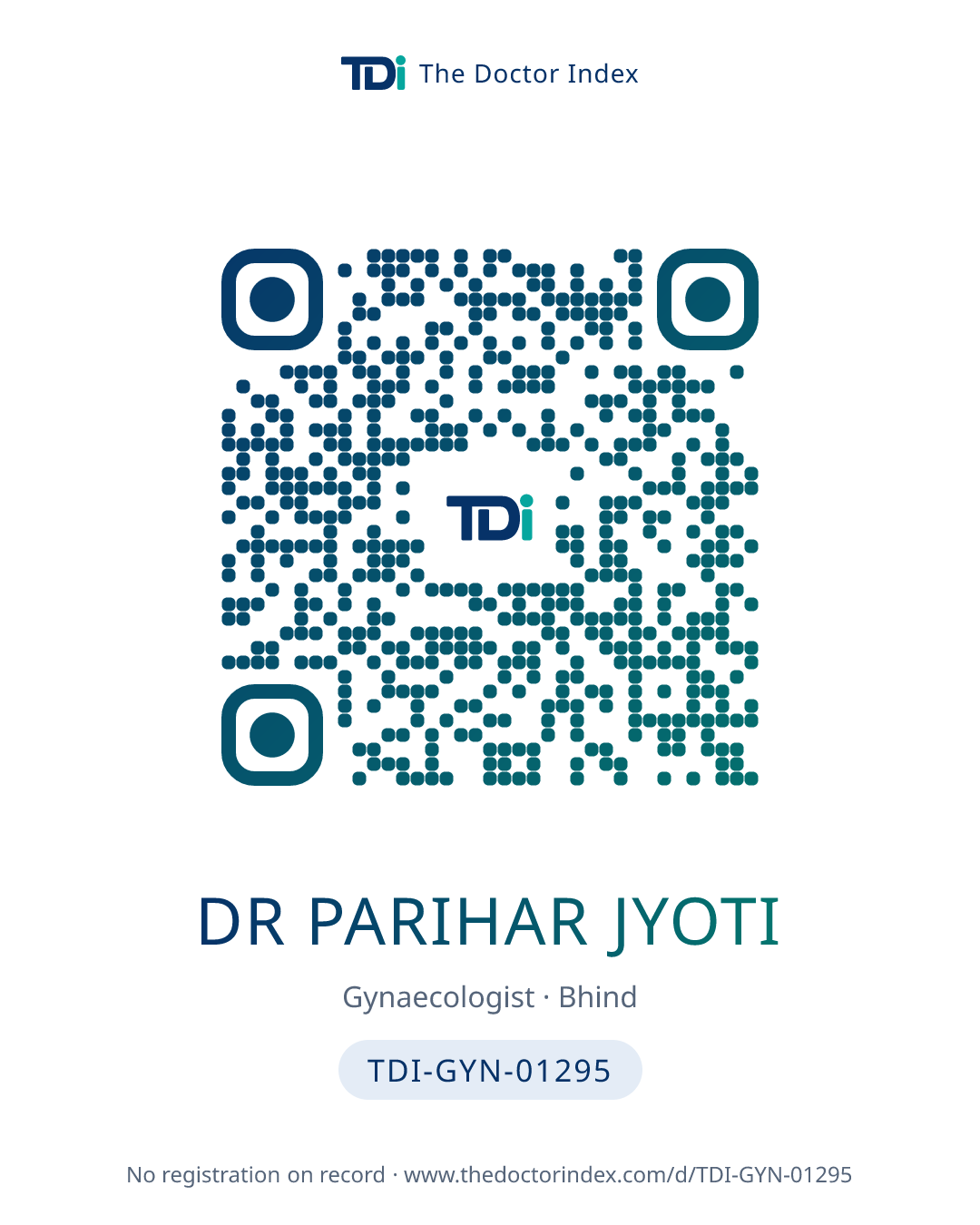 QR card for Dr Parihar Jyoti, TDI-GYN-01295