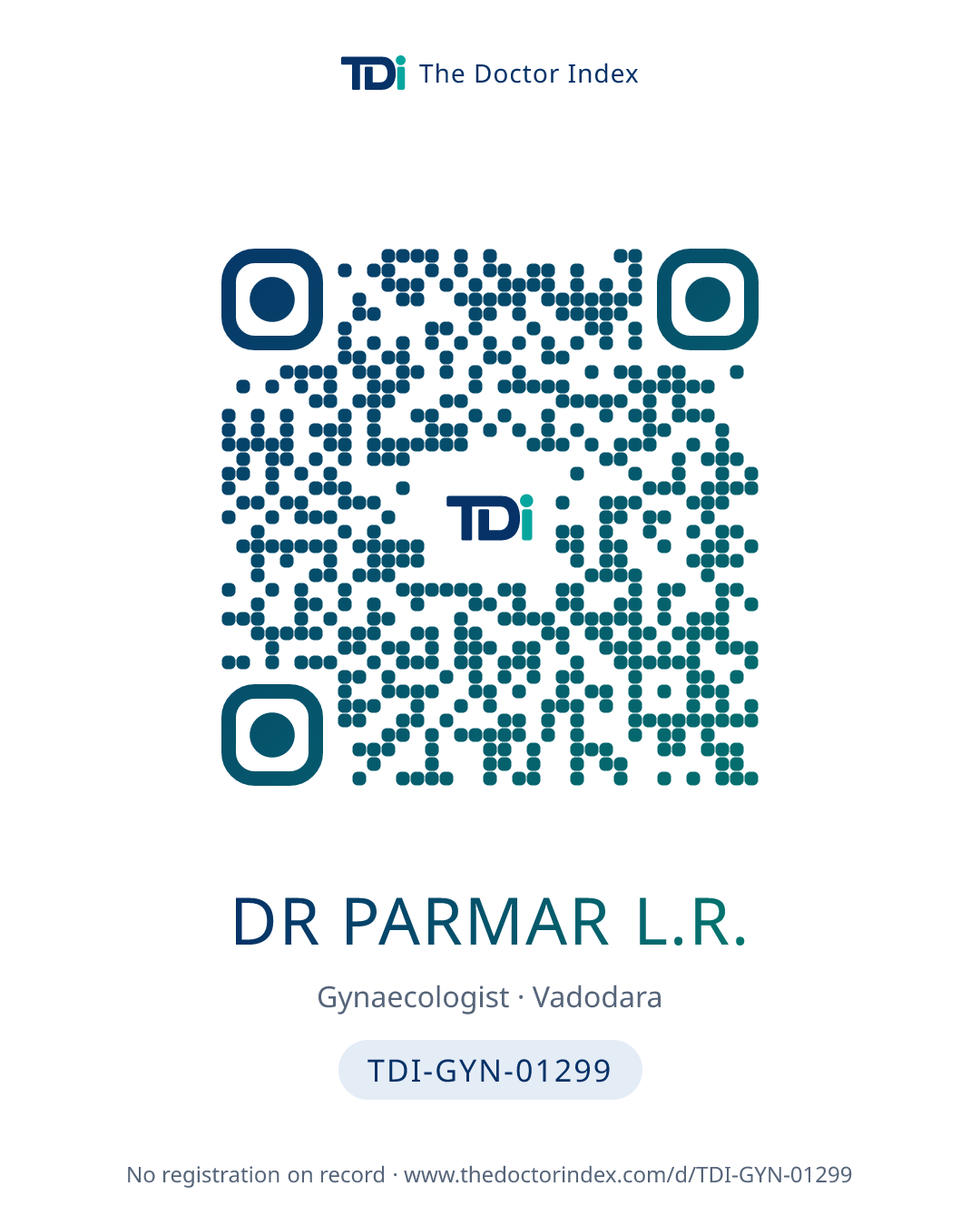QR card for Dr Parmar L.R., TDI-GYN-01299