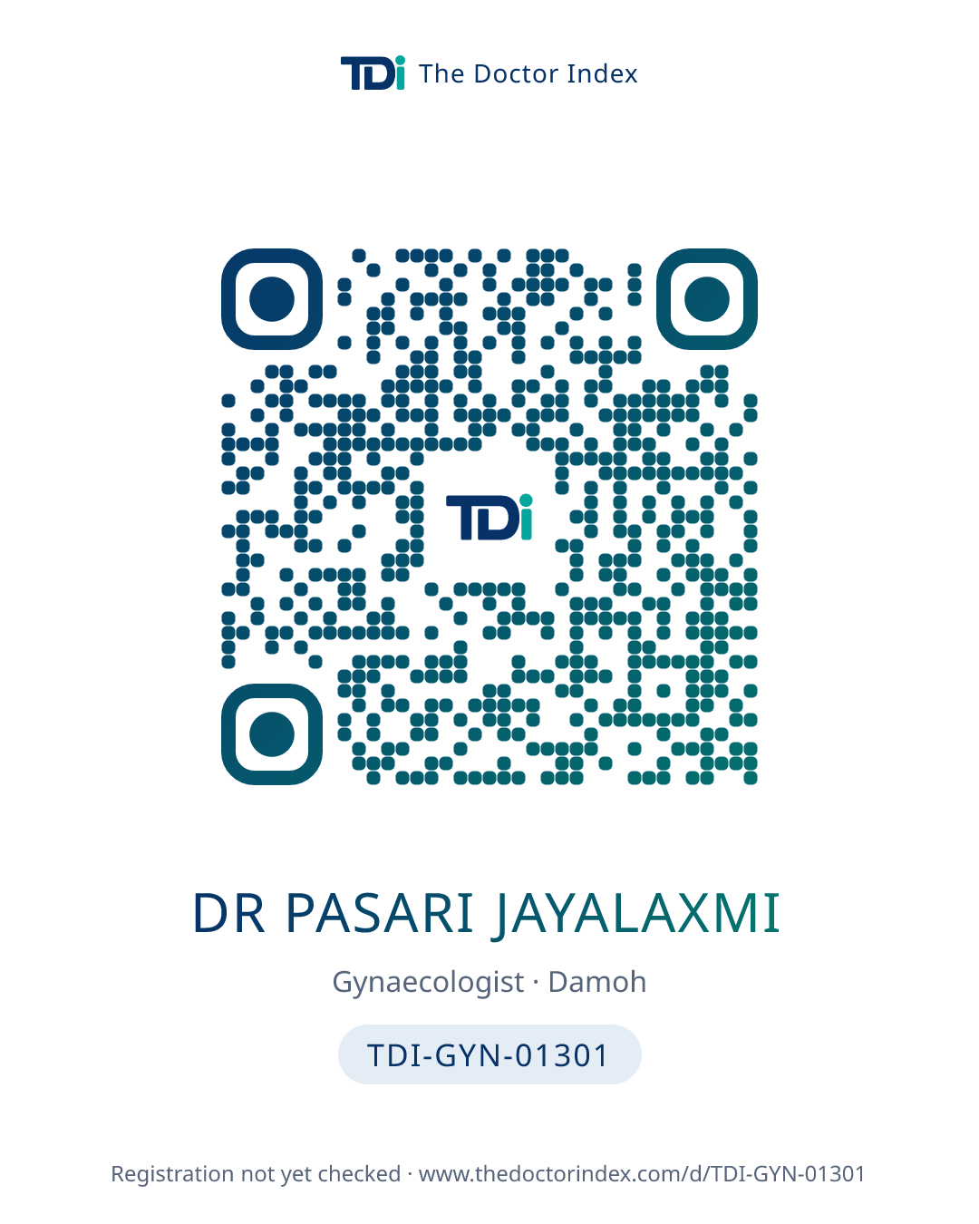 QR card for Dr Pasari Jayalaxmi, TDI-GYN-01301