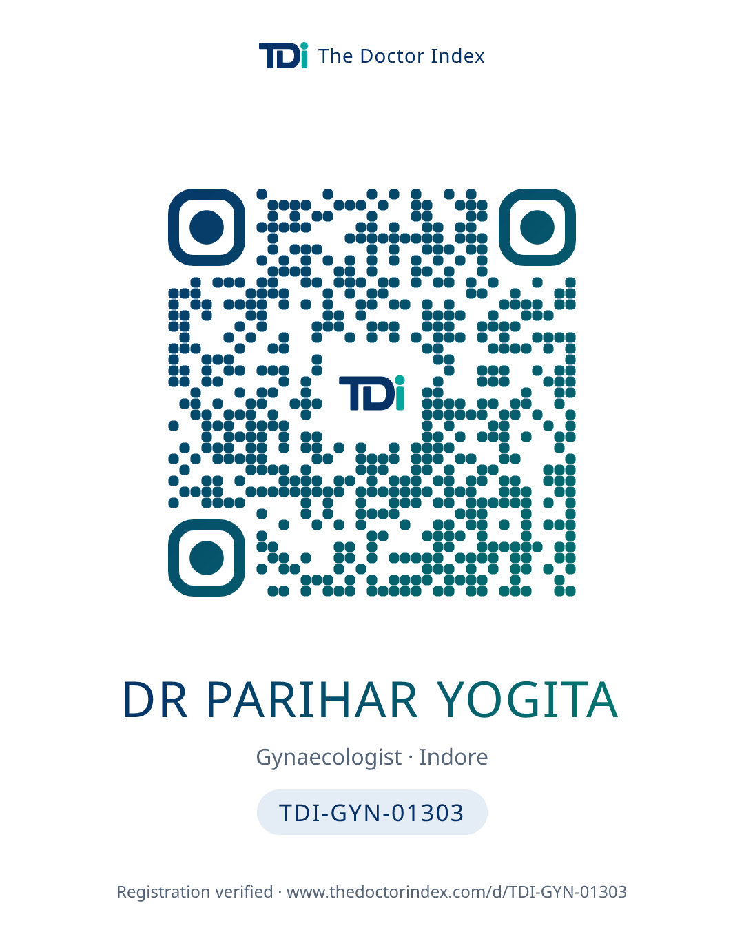QR card for Dr Parihar Yogita, TDI-GYN-01303