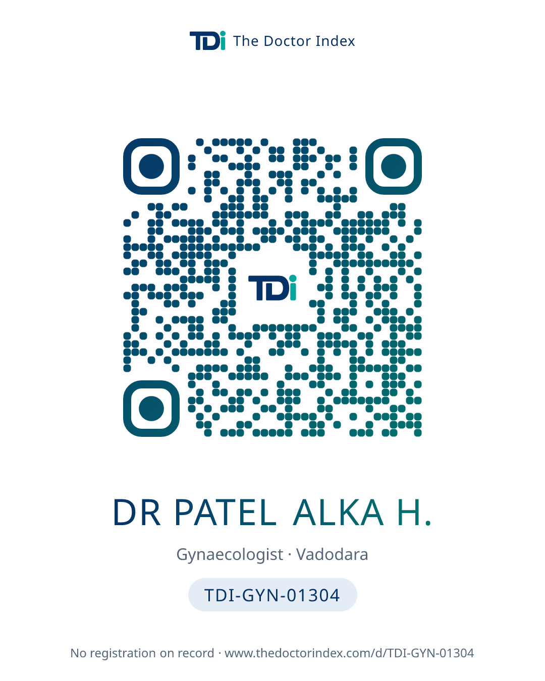 QR card for Dr Patel Alka H., TDI-GYN-01304