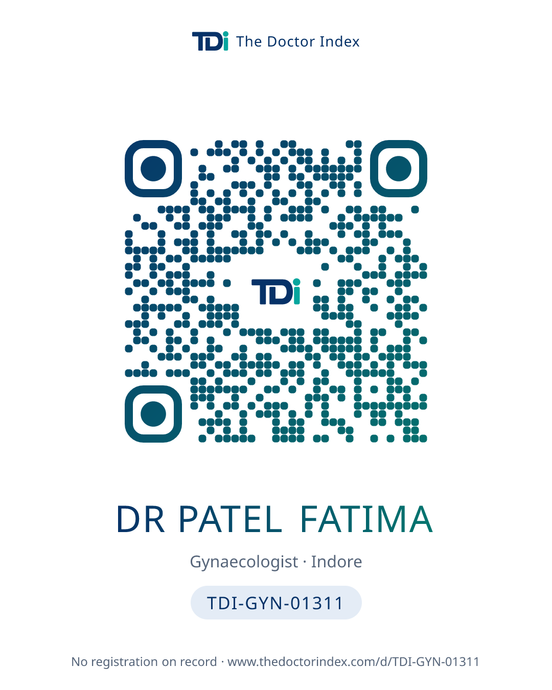 QR card for Dr Patel Fatima, TDI-GYN-01311