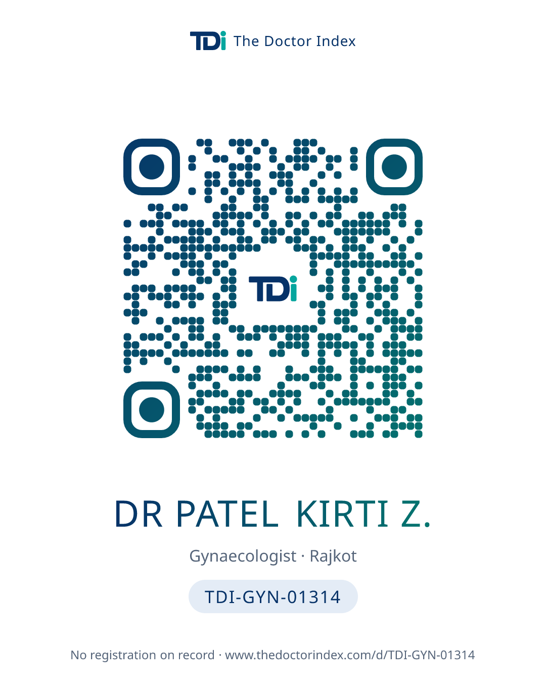 QR card for Dr Patel Kirti Z., TDI-GYN-01314