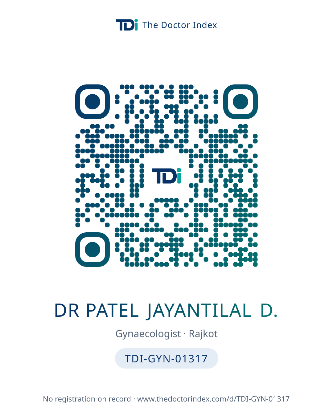 QR card for Dr Patel Jayantilal D., TDI-GYN-01317