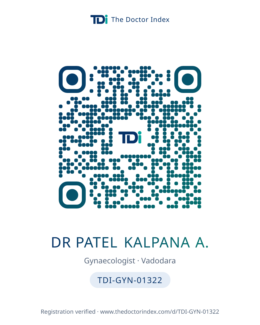 QR card for Dr Patel Kalpana A., TDI-GYN-01322