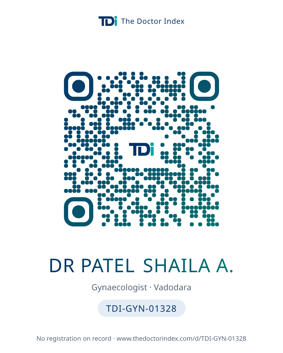 QR card for Dr Patel Shaila A., TDI-GYN-01328