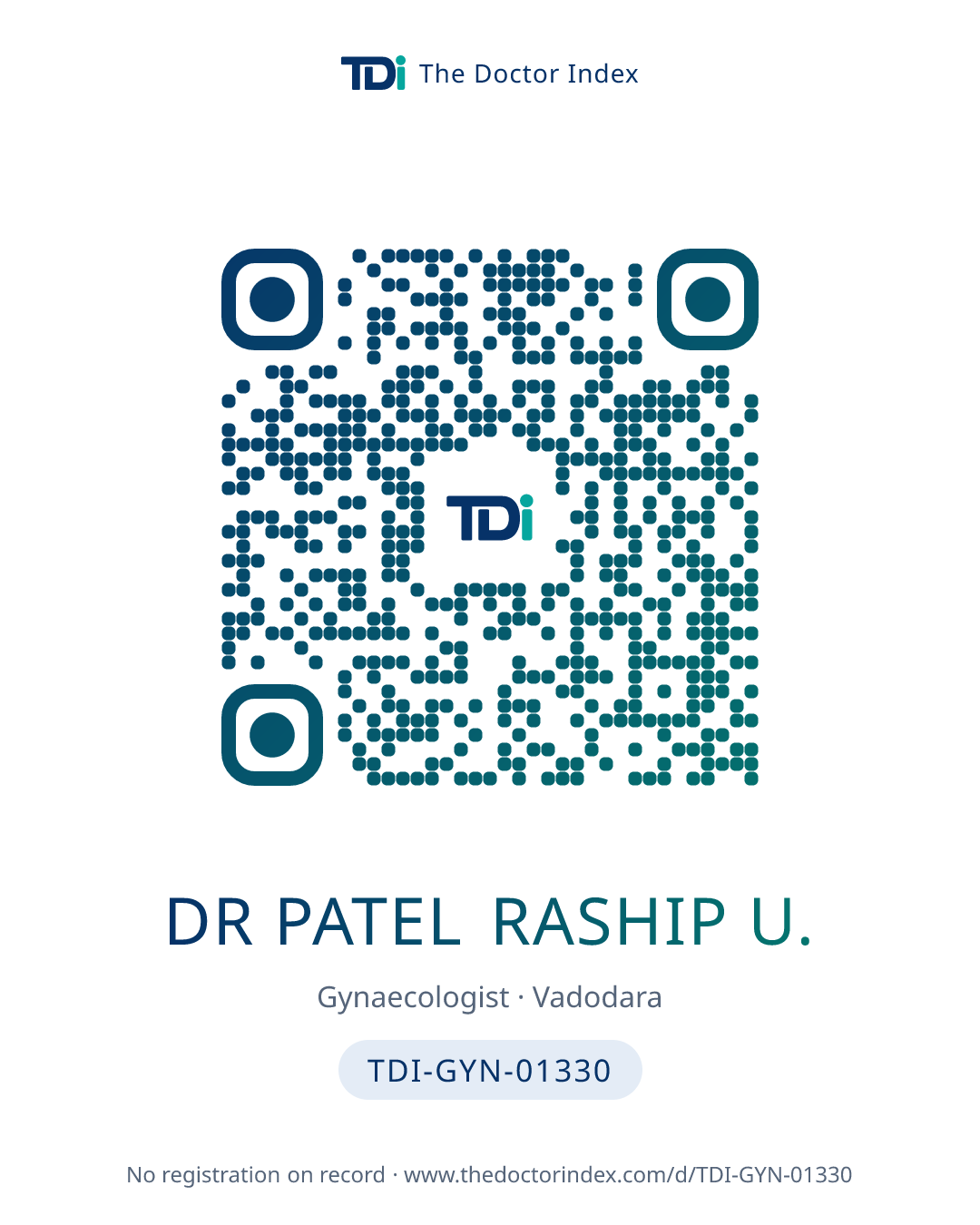 QR card for Dr Patel Raship U., TDI-GYN-01330