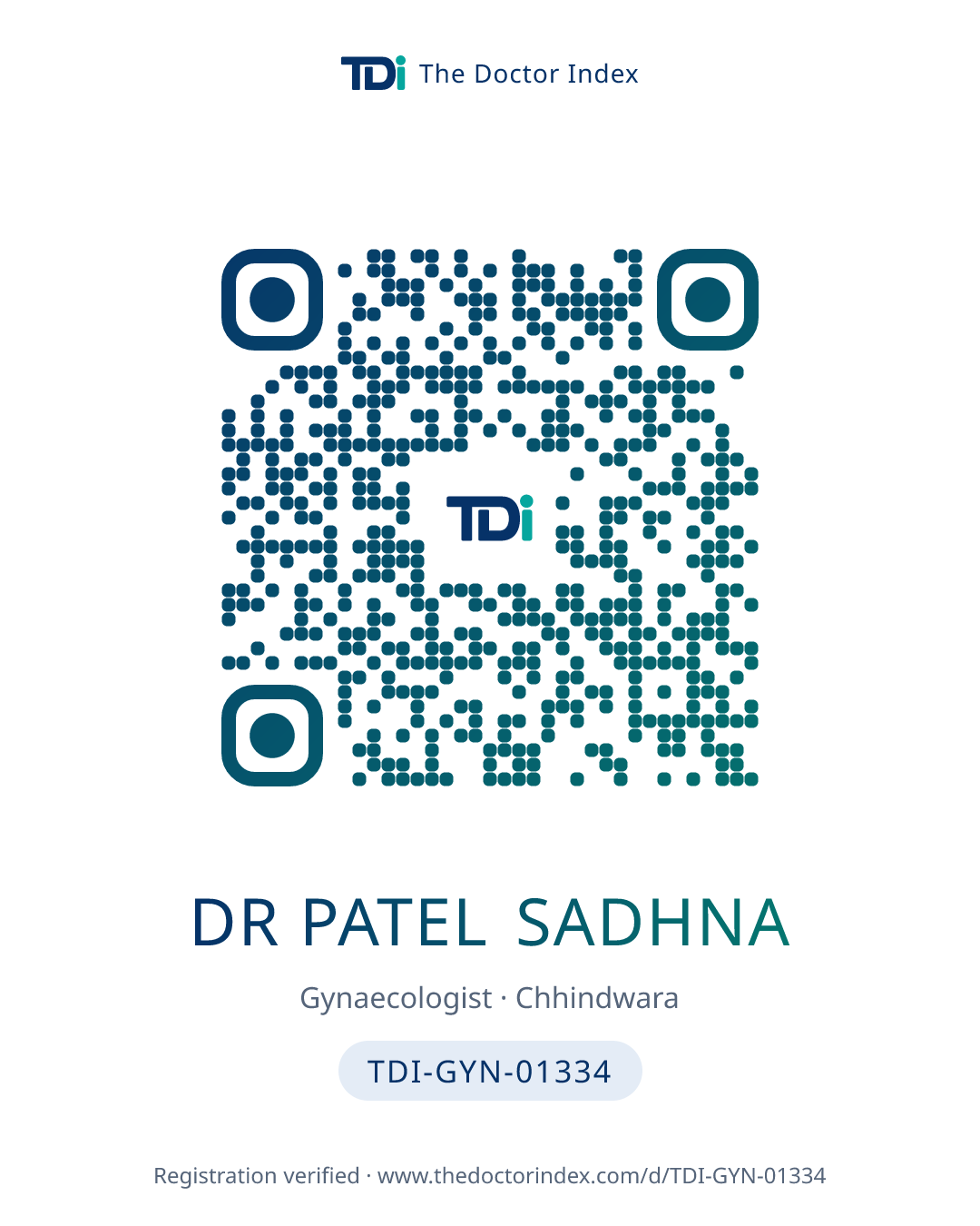 QR card for Dr Patel Sadhna, TDI-GYN-01334