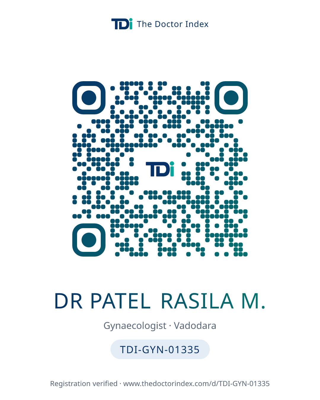 QR card for Dr Patel Rasila M., TDI-GYN-01335