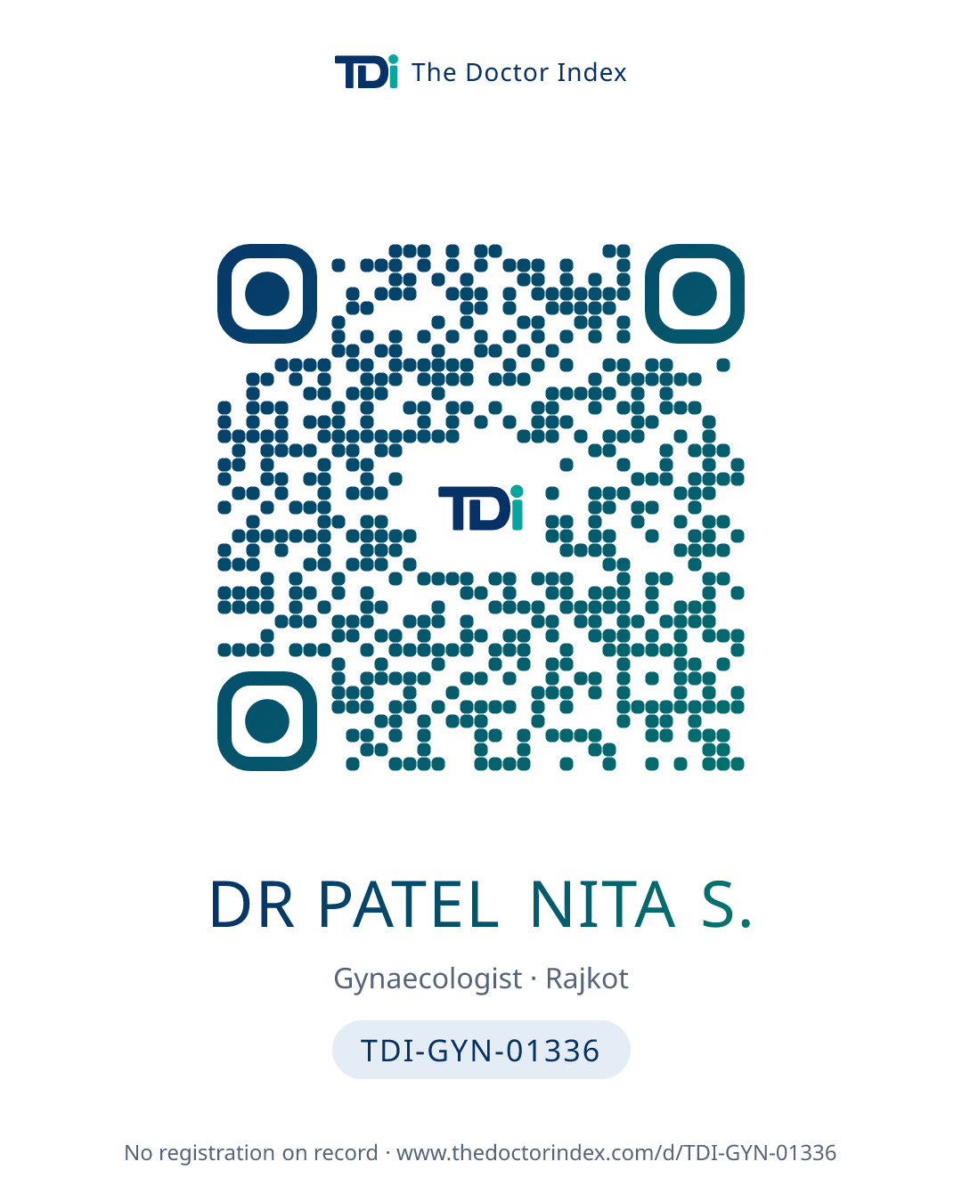 QR card for Dr Patel Nita S., TDI-GYN-01336