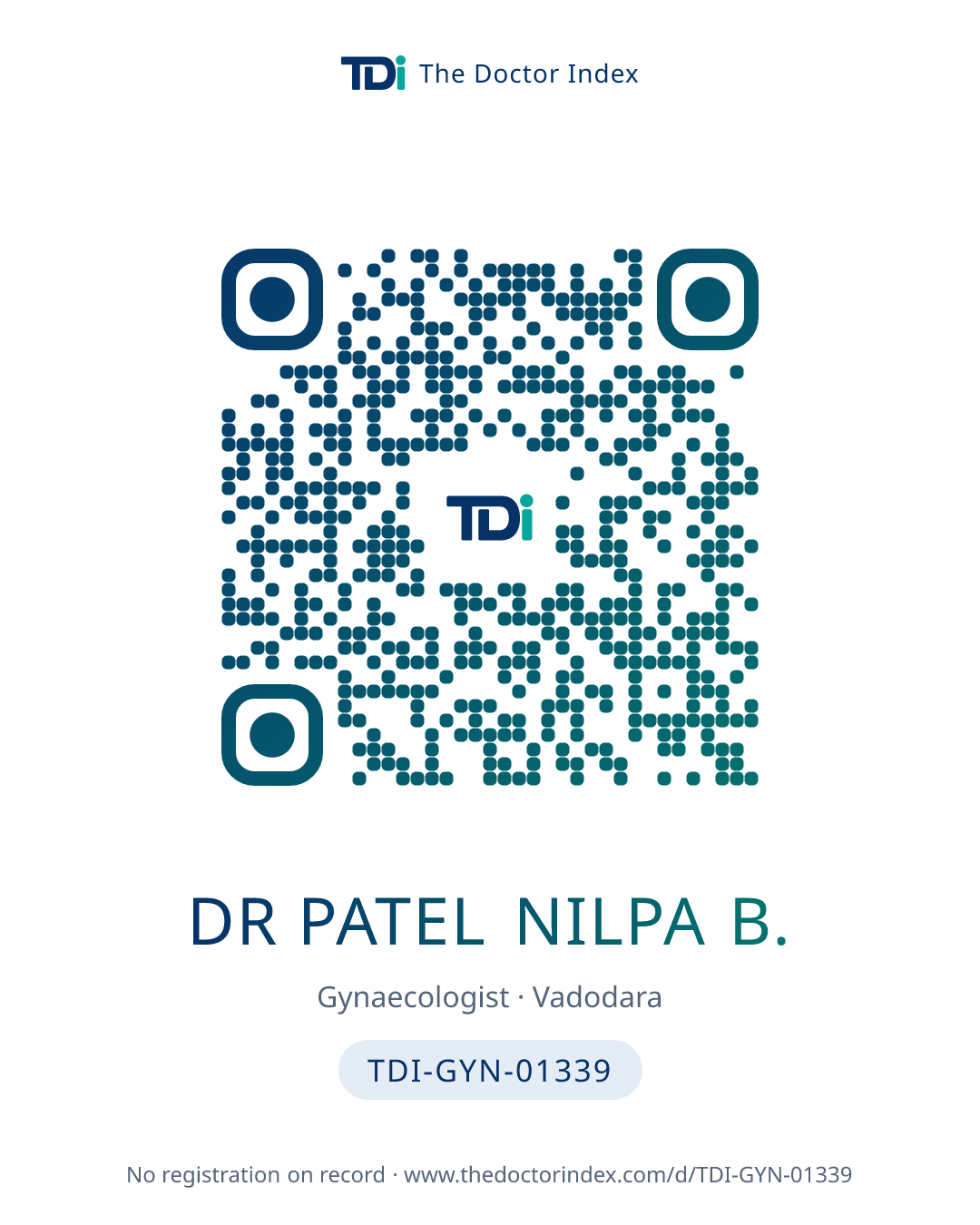 QR card for Dr Patel Nilpa B., TDI-GYN-01339