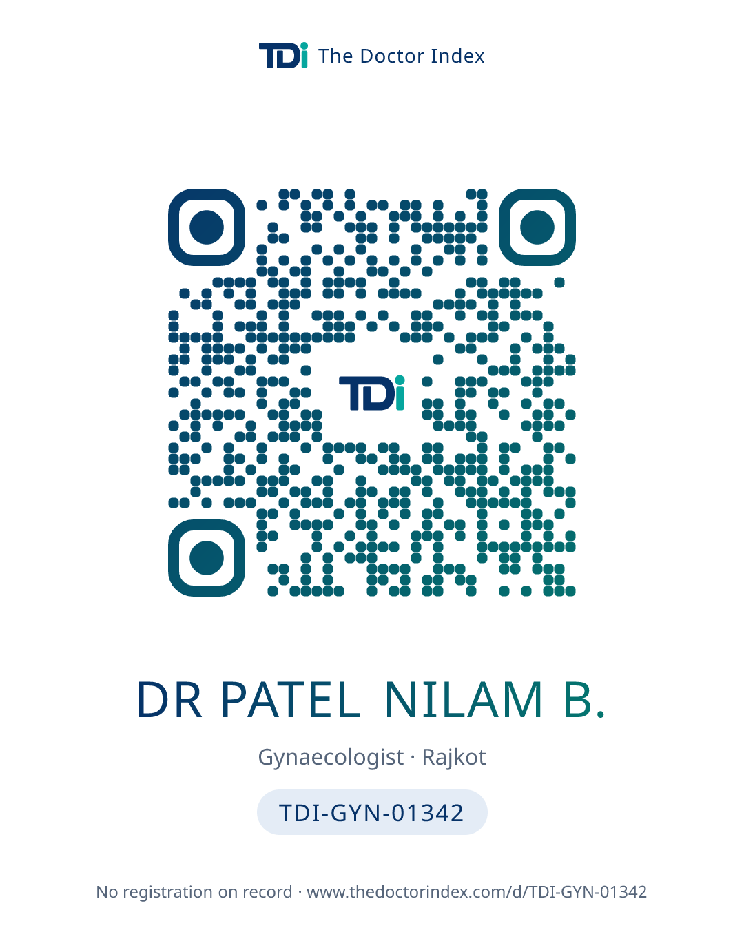 QR card for Dr Patel Nilam B., TDI-GYN-01342