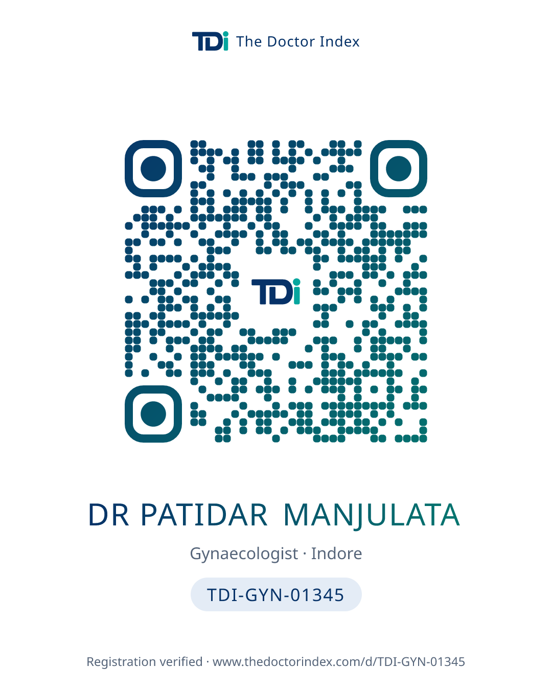 QR card for Dr Patidar Manjulata, TDI-GYN-01345