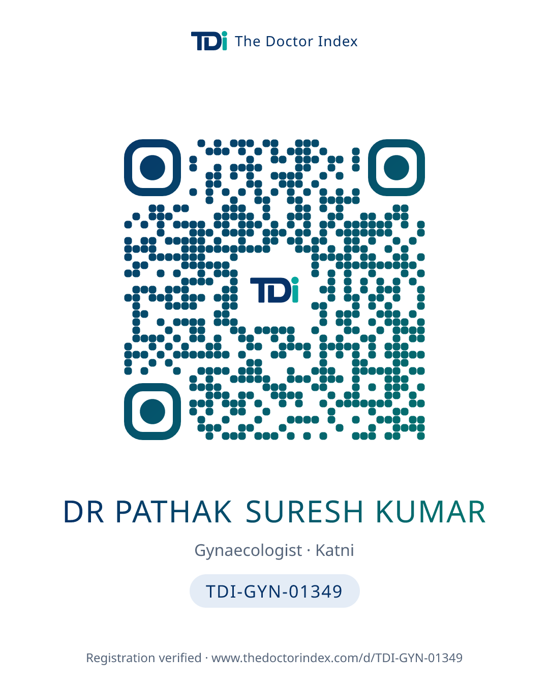 QR card for Dr Pathak Suresh Kumar, TDI-GYN-01349