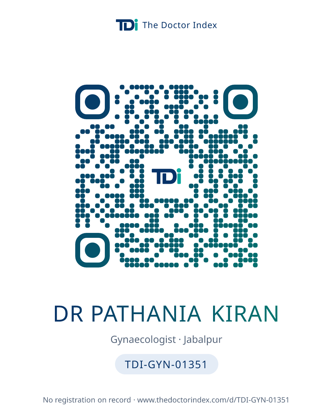 QR card for Dr Pathania Kiran, TDI-GYN-01351
