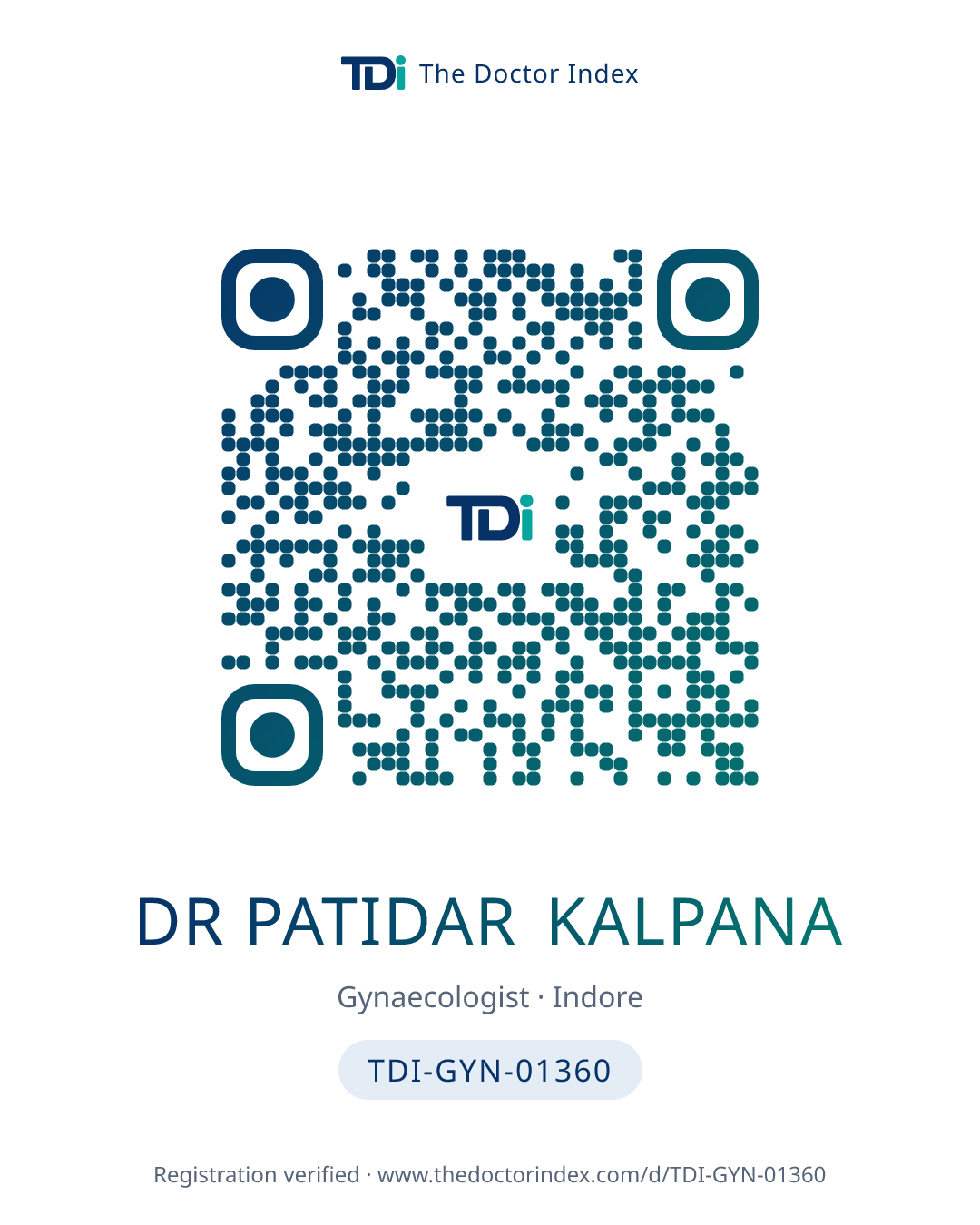 QR card for Dr Patidar Kalpana, TDI-GYN-01360