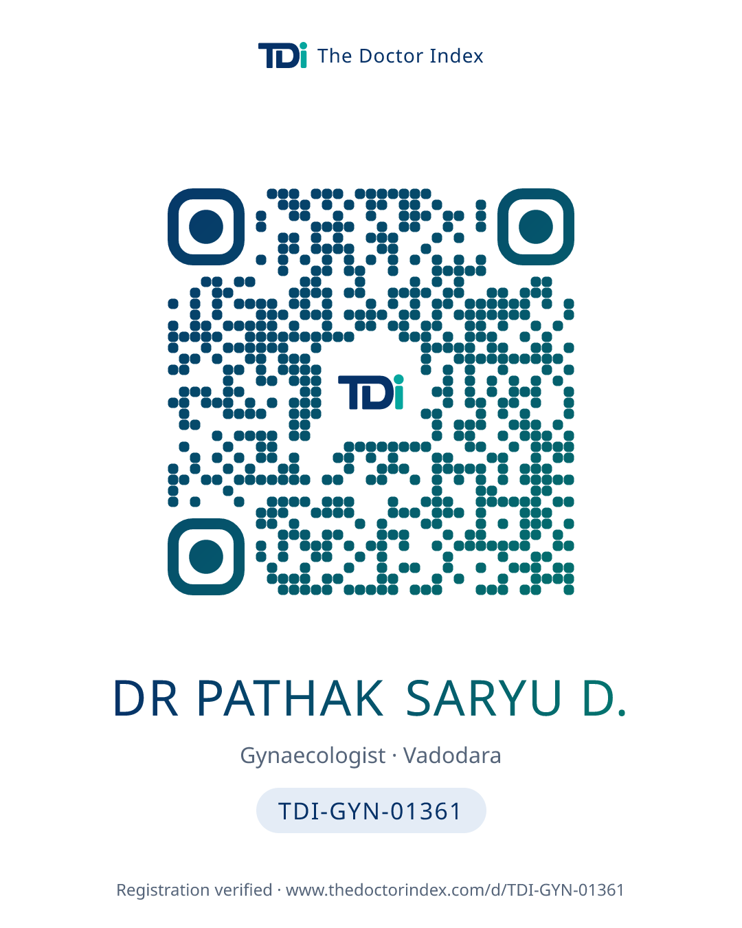 QR card for Dr Pathak Saryu D., TDI-GYN-01361