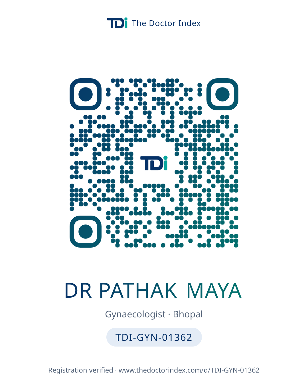 QR card for Dr Pathak Maya, TDI-GYN-01362