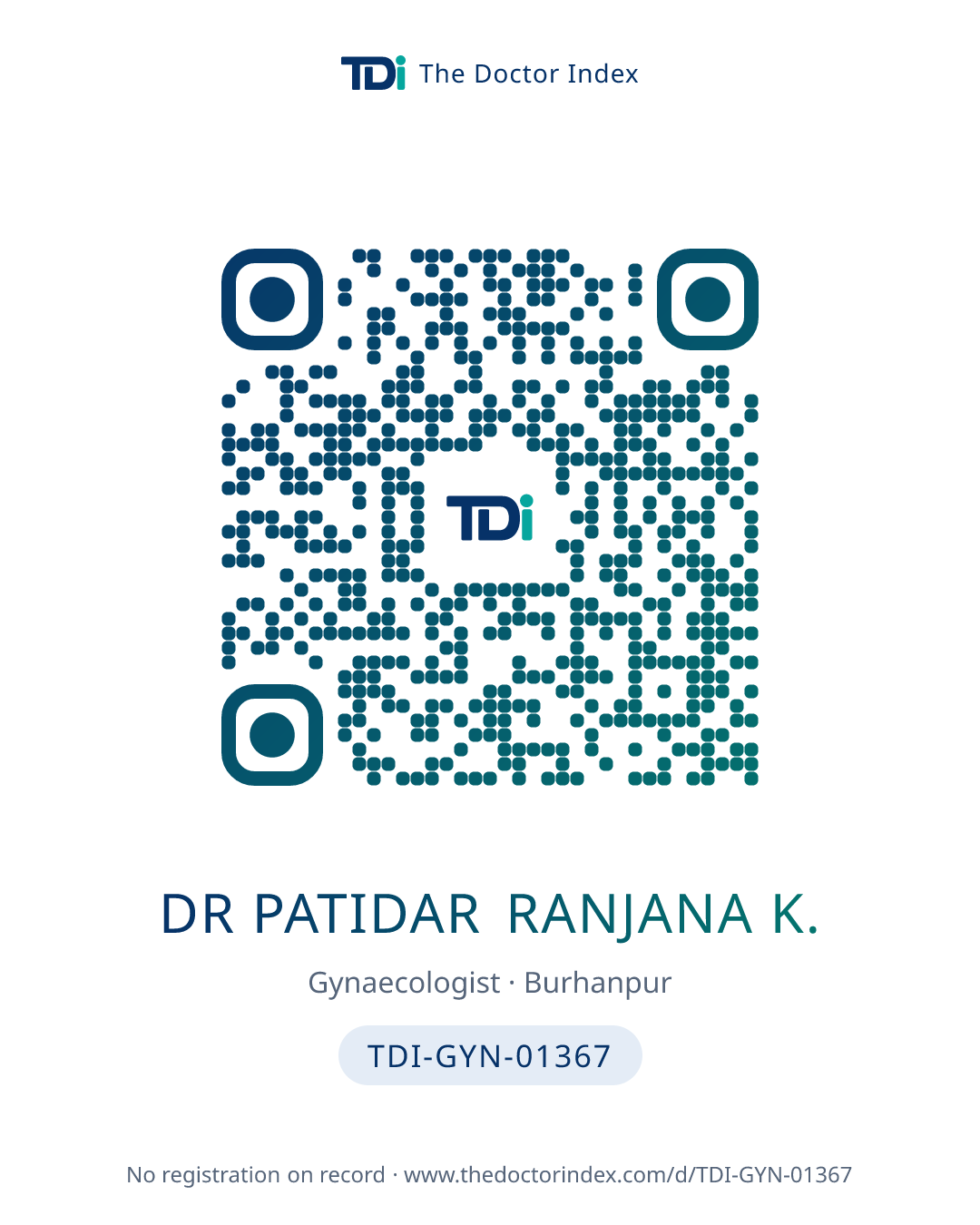 QR card for Dr Patidar Ranjana K., TDI-GYN-01367