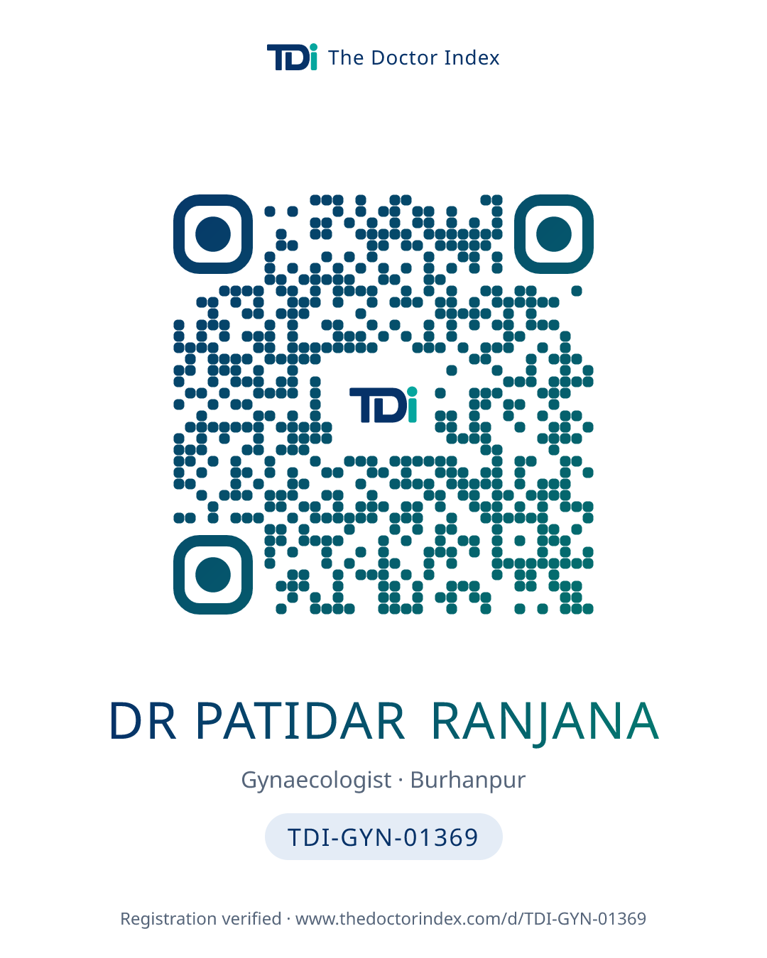 QR card for Dr Patidar Ranjana, TDI-GYN-01369