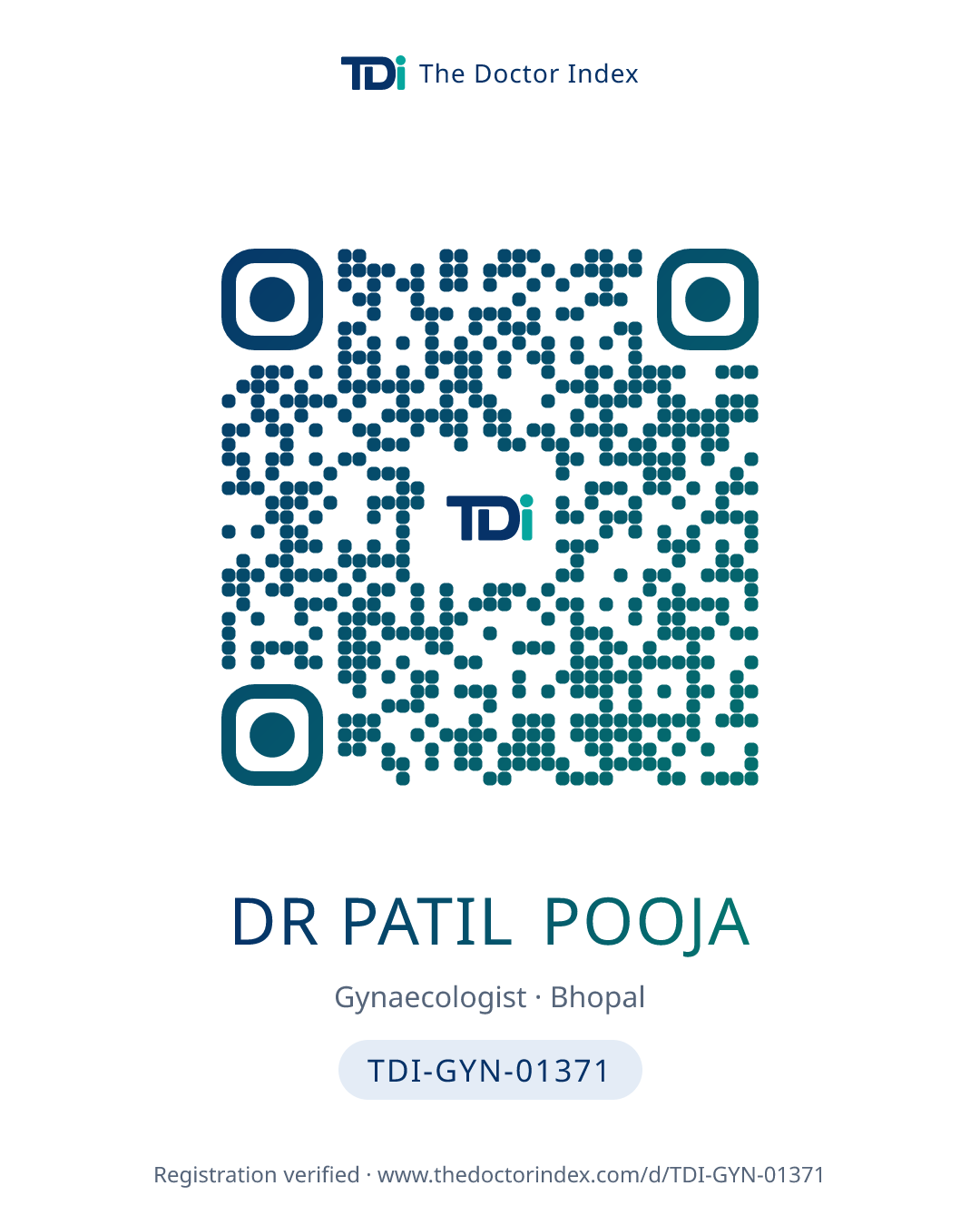 QR card for Dr Patil Pooja, TDI-GYN-01371