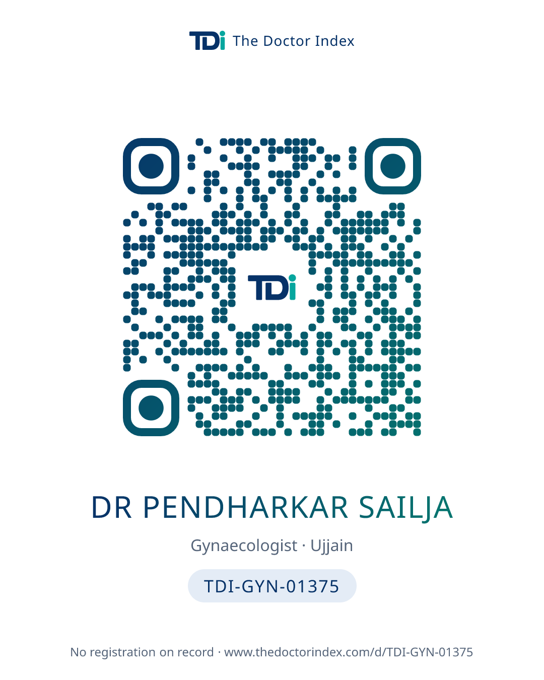 QR card for Dr Pendharkar Sailja, TDI-GYN-01375