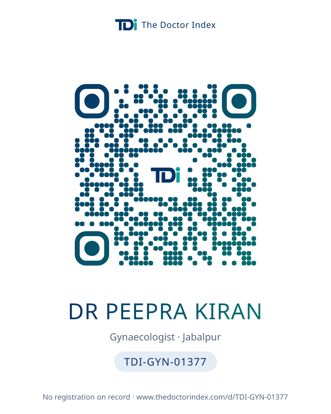 QR card for Dr Peepra Kiran, TDI-GYN-01377