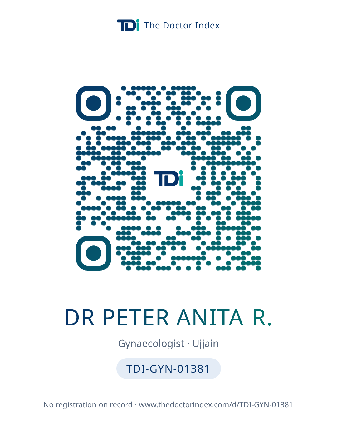 QR card for Dr Peter Anita R., TDI-GYN-01381