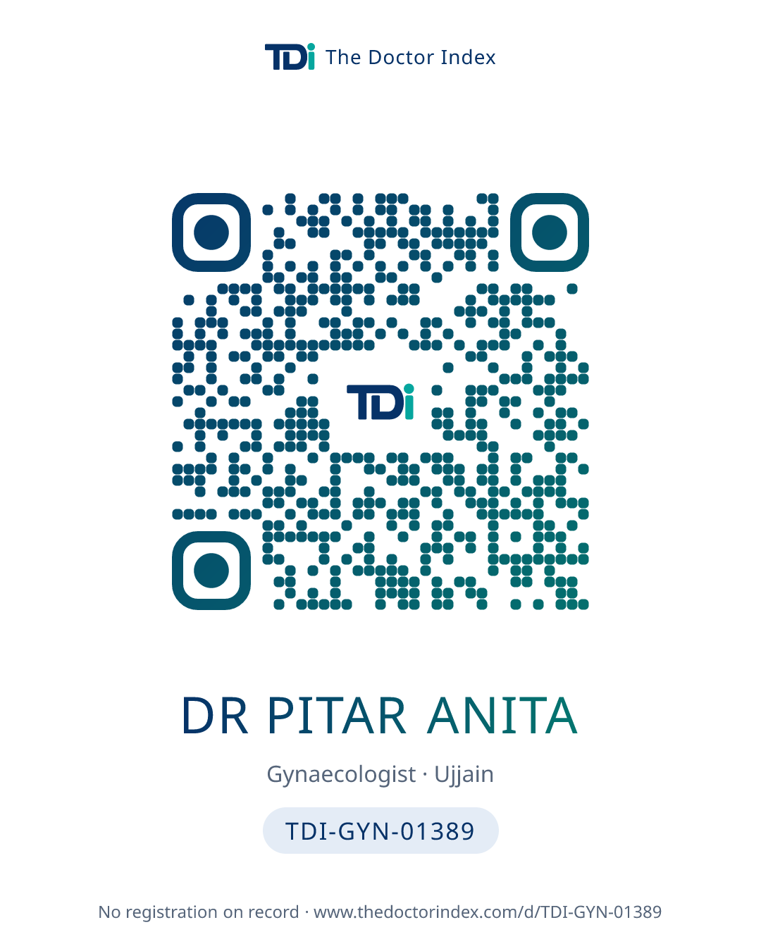 QR card for Dr Pitar Anita, TDI-GYN-01389