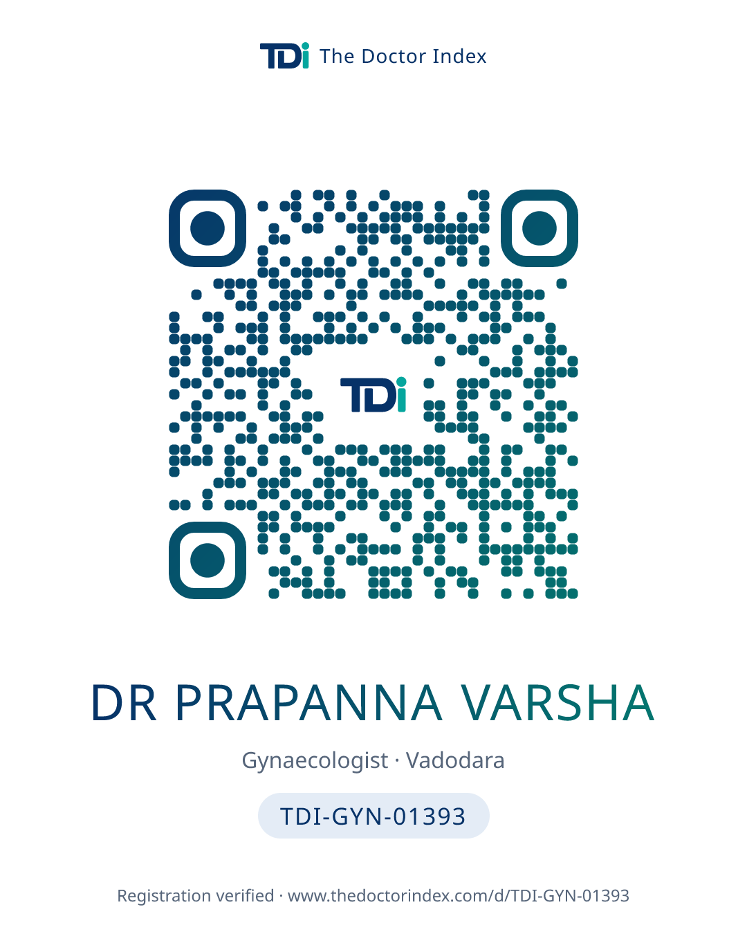 QR card for Dr Prapanna Varsha, TDI-GYN-01393