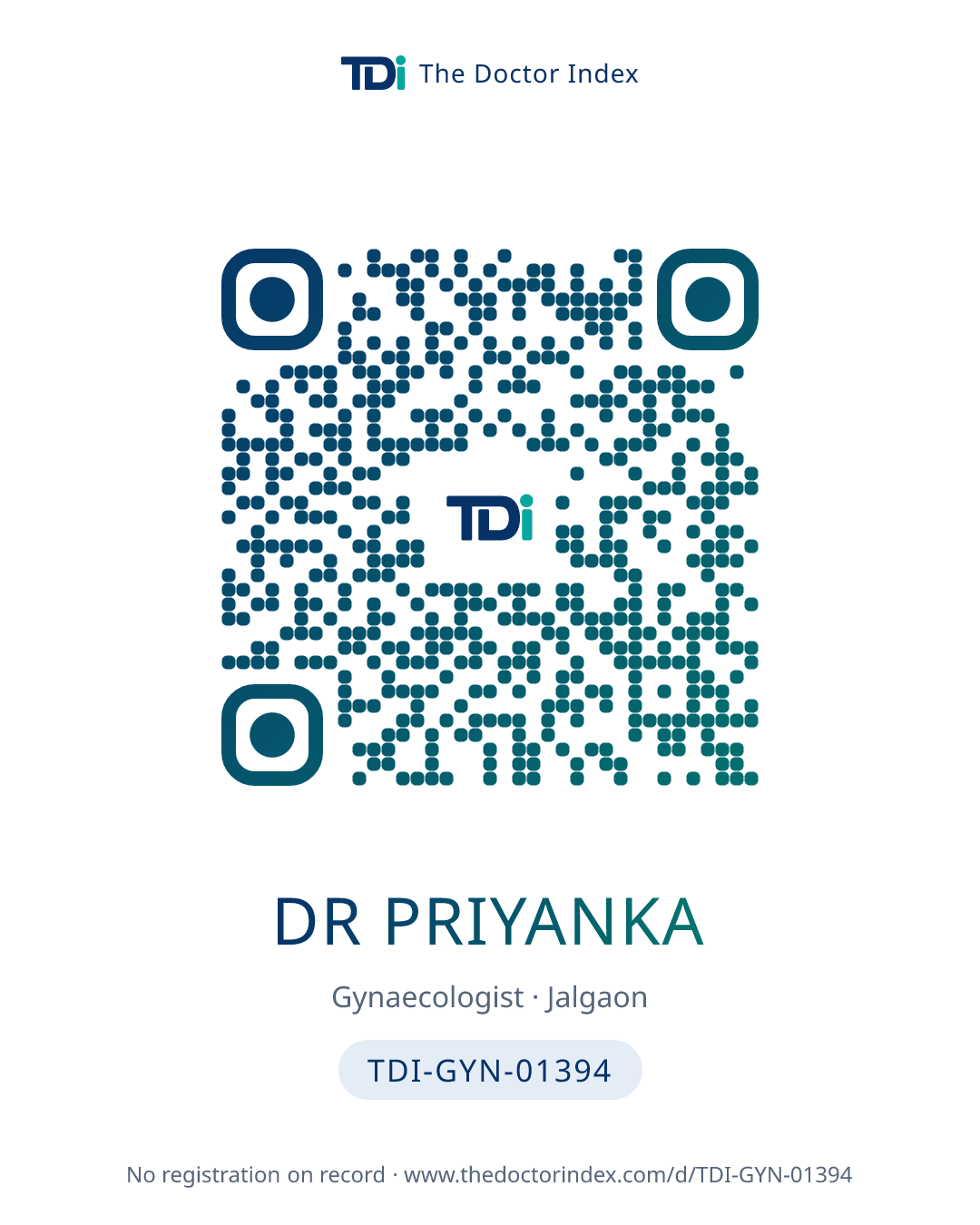 QR card for Dr Priyanka, TDI-GYN-01394