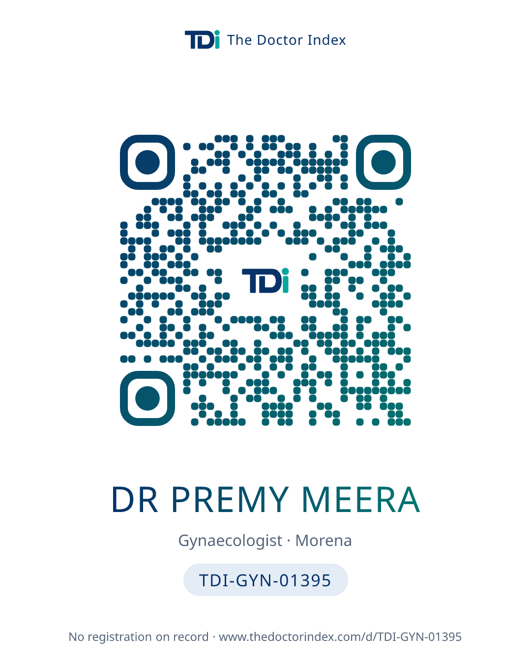 QR card for Dr Premy Meera, TDI-GYN-01395