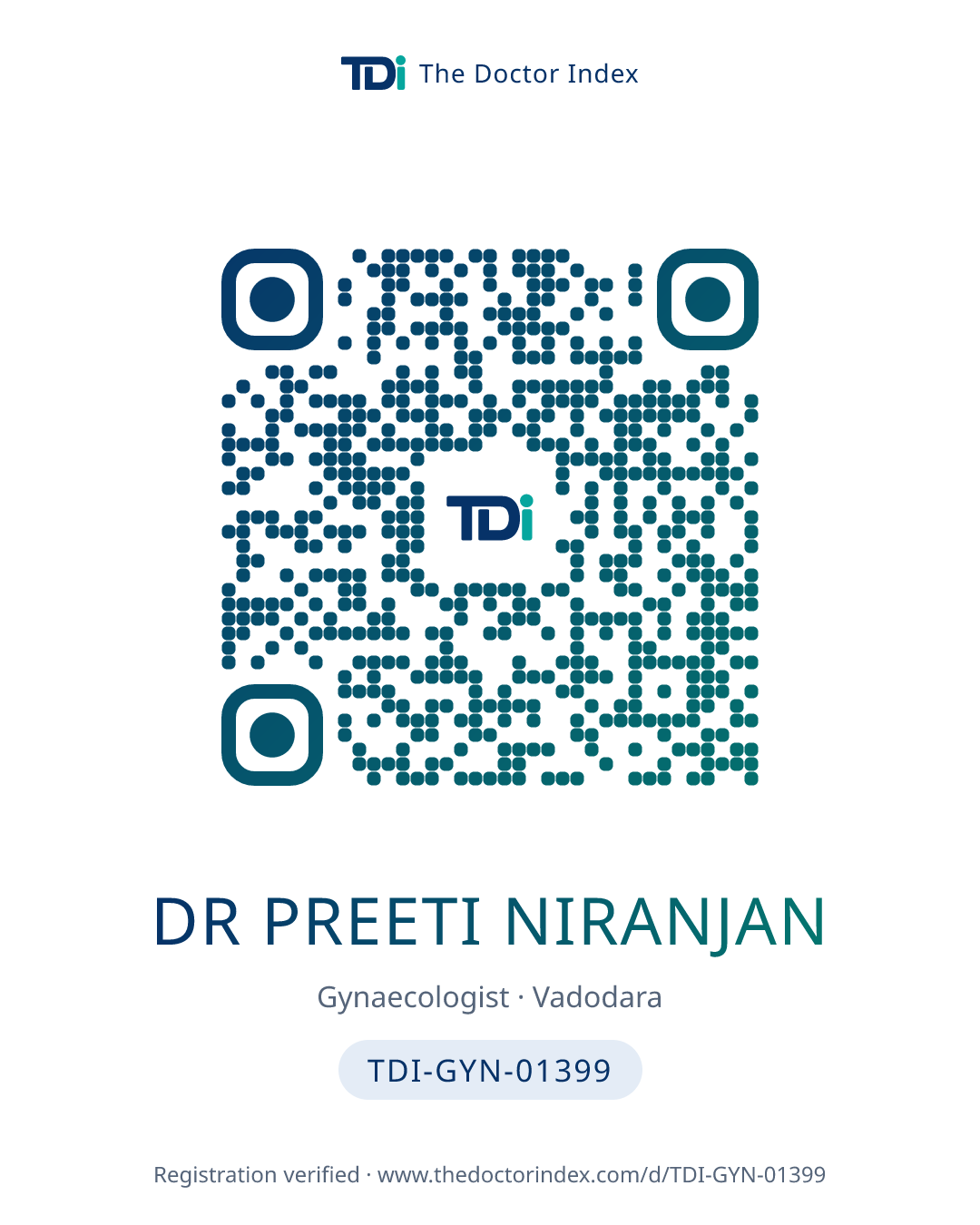 QR card for Dr Preeti Niranjan, TDI-GYN-01399