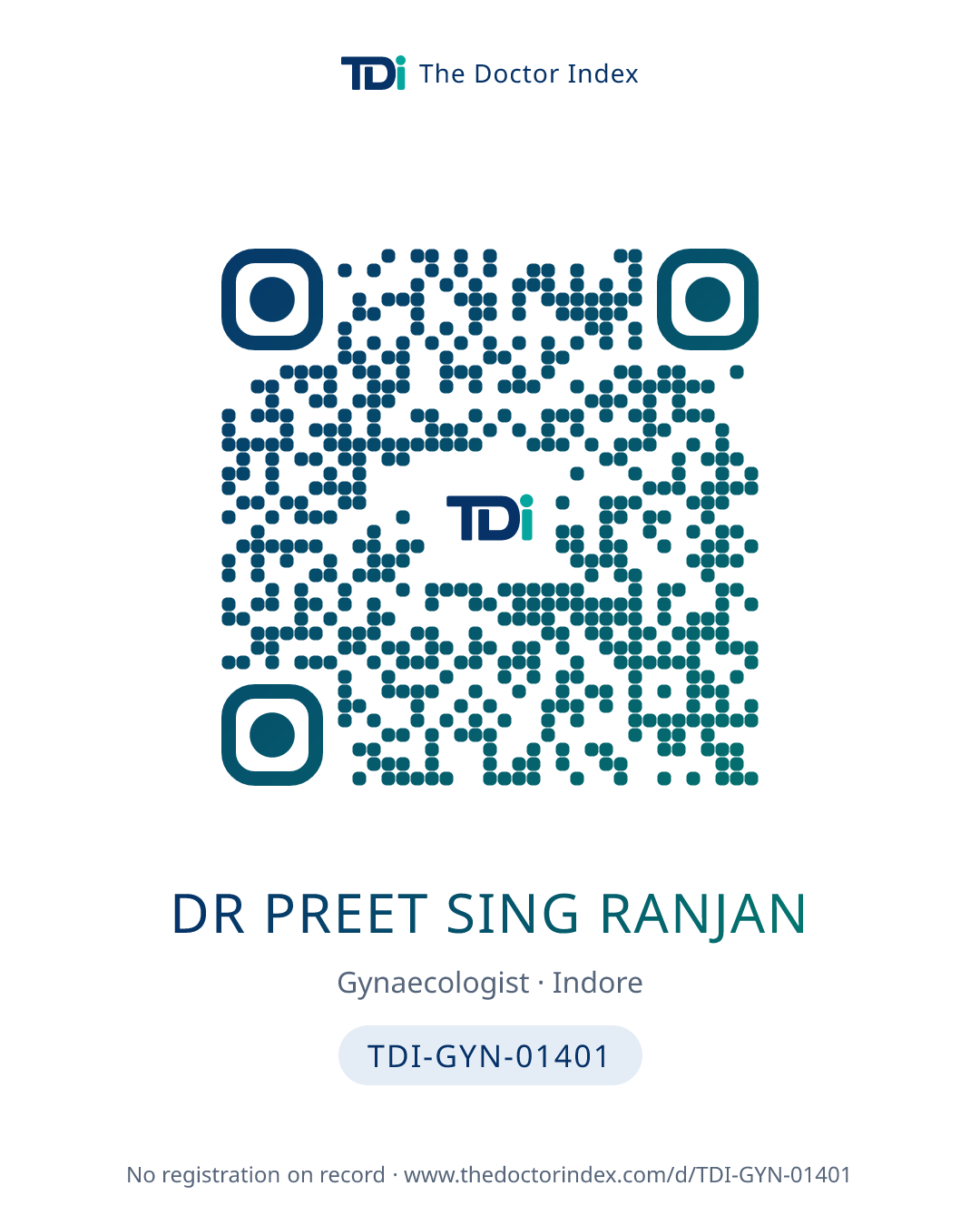 QR card for Dr Preet Sing Ranjan, TDI-GYN-01401