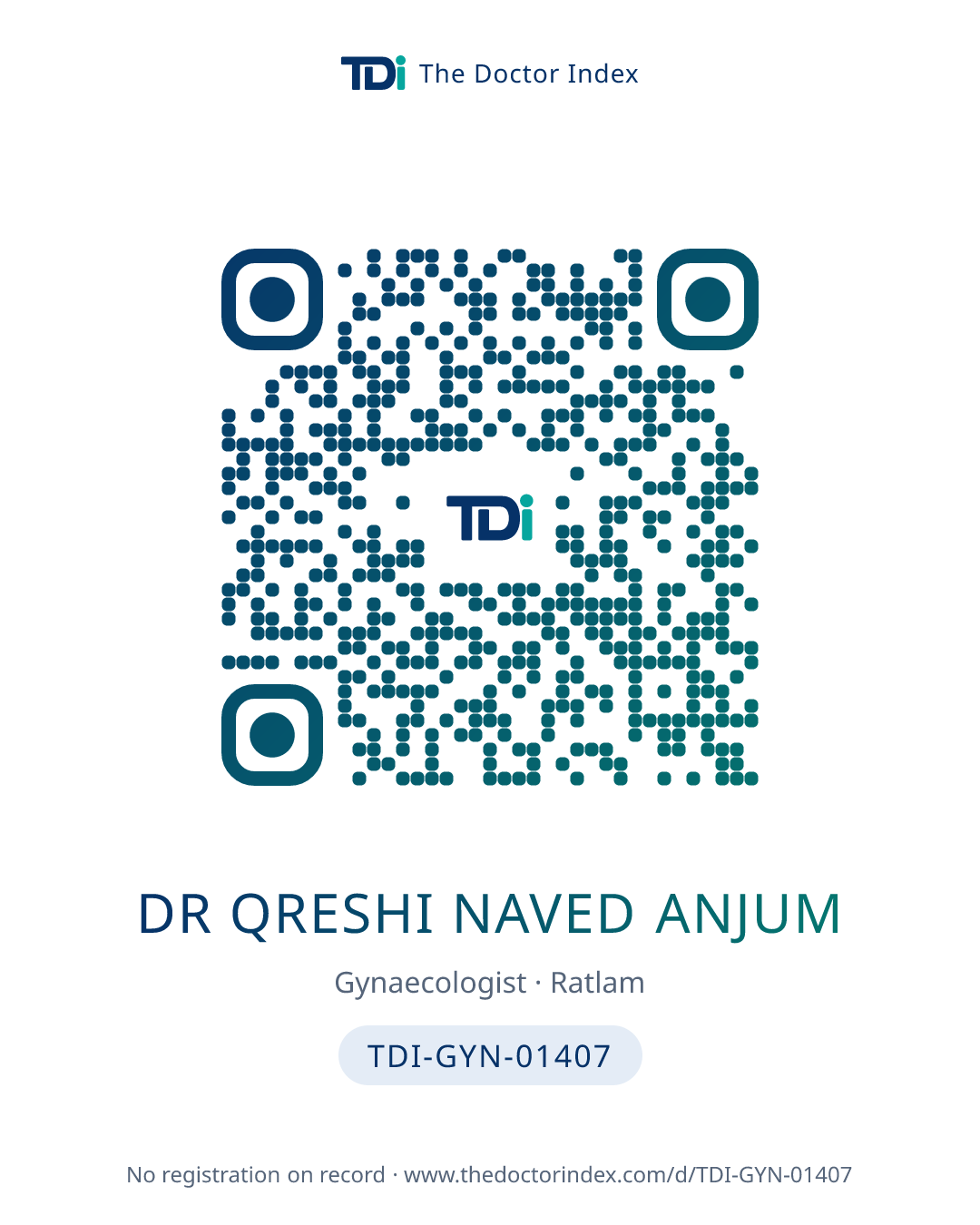 QR card for Dr Qreshi Naved Anjum, TDI-GYN-01407