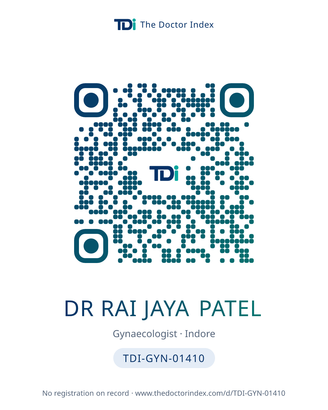 QR card for Dr Rai Jaya Patel, TDI-GYN-01410
