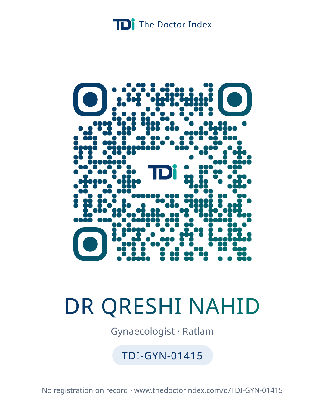 QR card for Dr Qreshi Nahid, TDI-GYN-01415