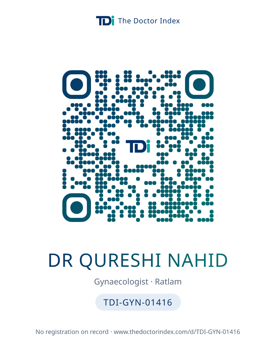 QR card for Dr Qureshi Nahid, TDI-GYN-01416
