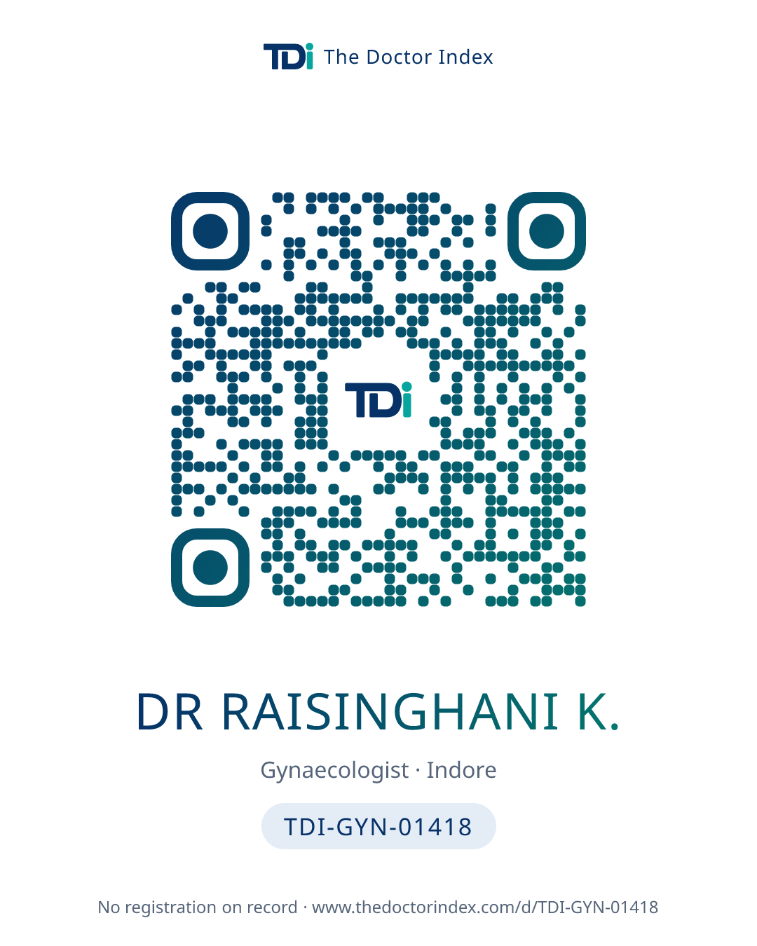 QR card for Dr Raisinghani K., TDI-GYN-01418