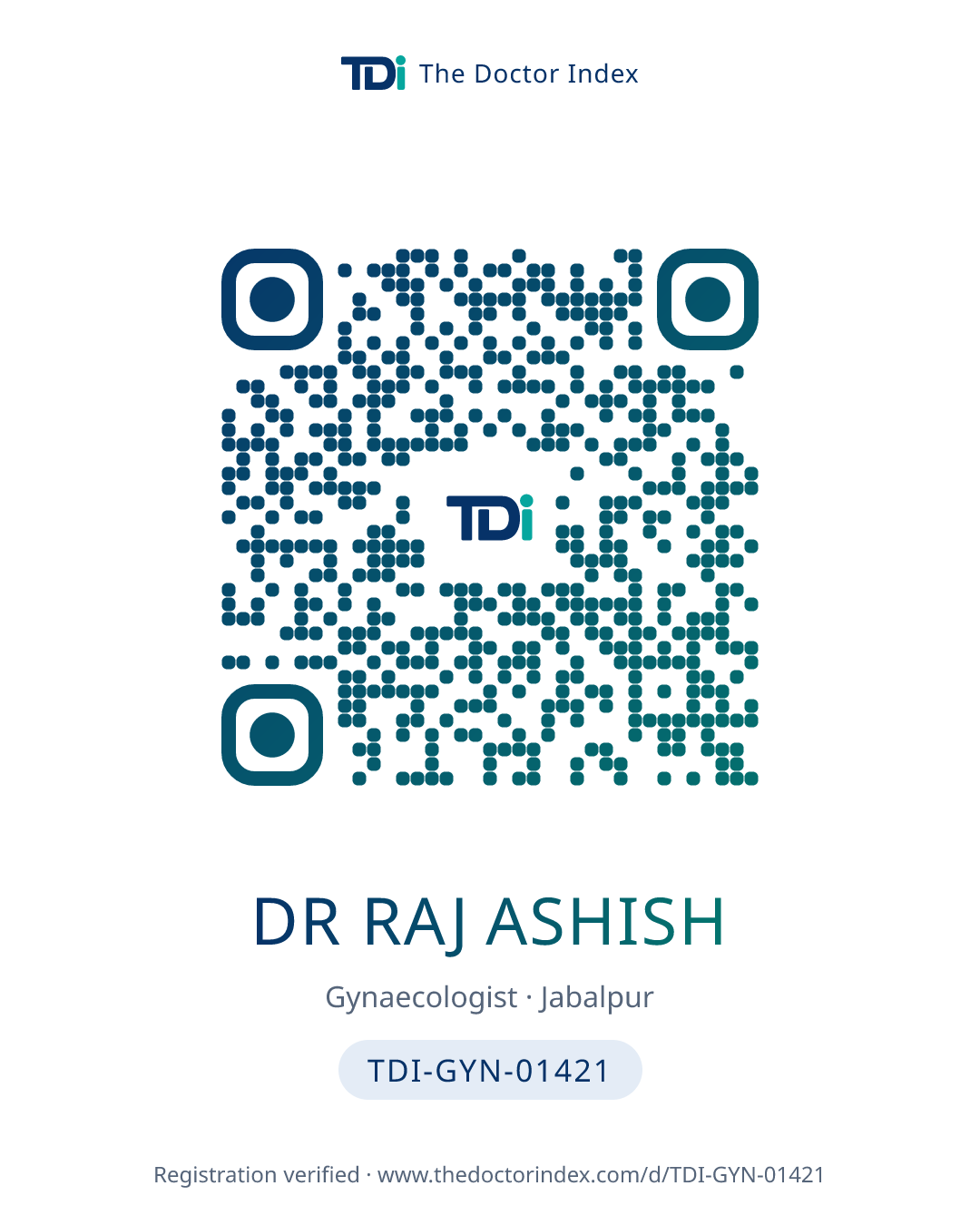 QR card for Dr Raj Ashish, TDI-GYN-01421