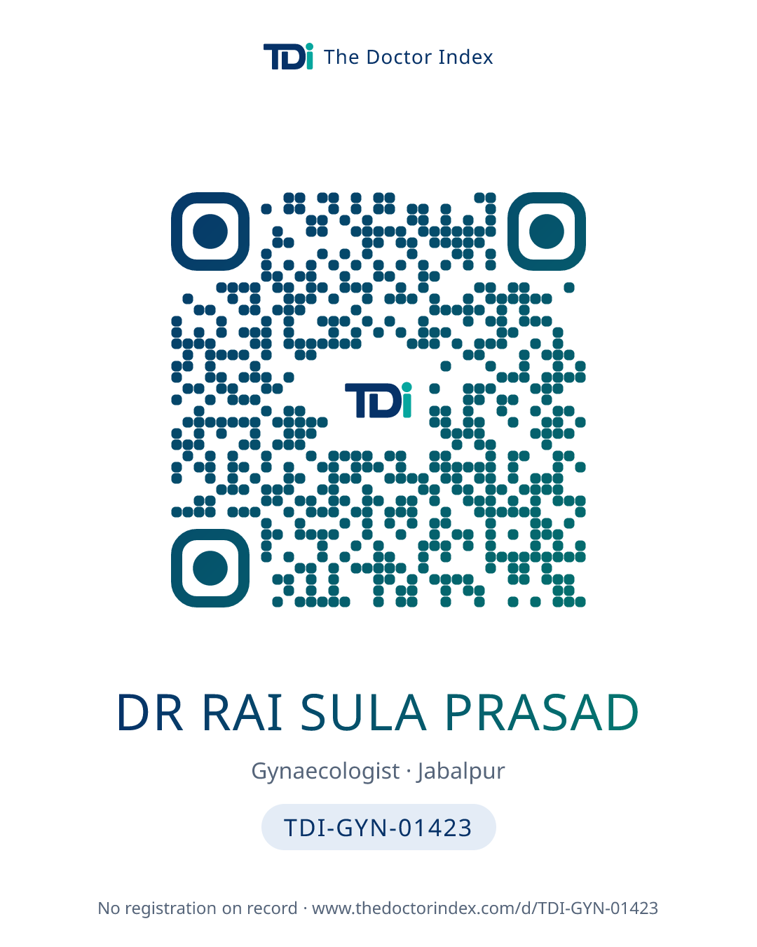 QR card for Dr Rai Sula Prasad, TDI-GYN-01423