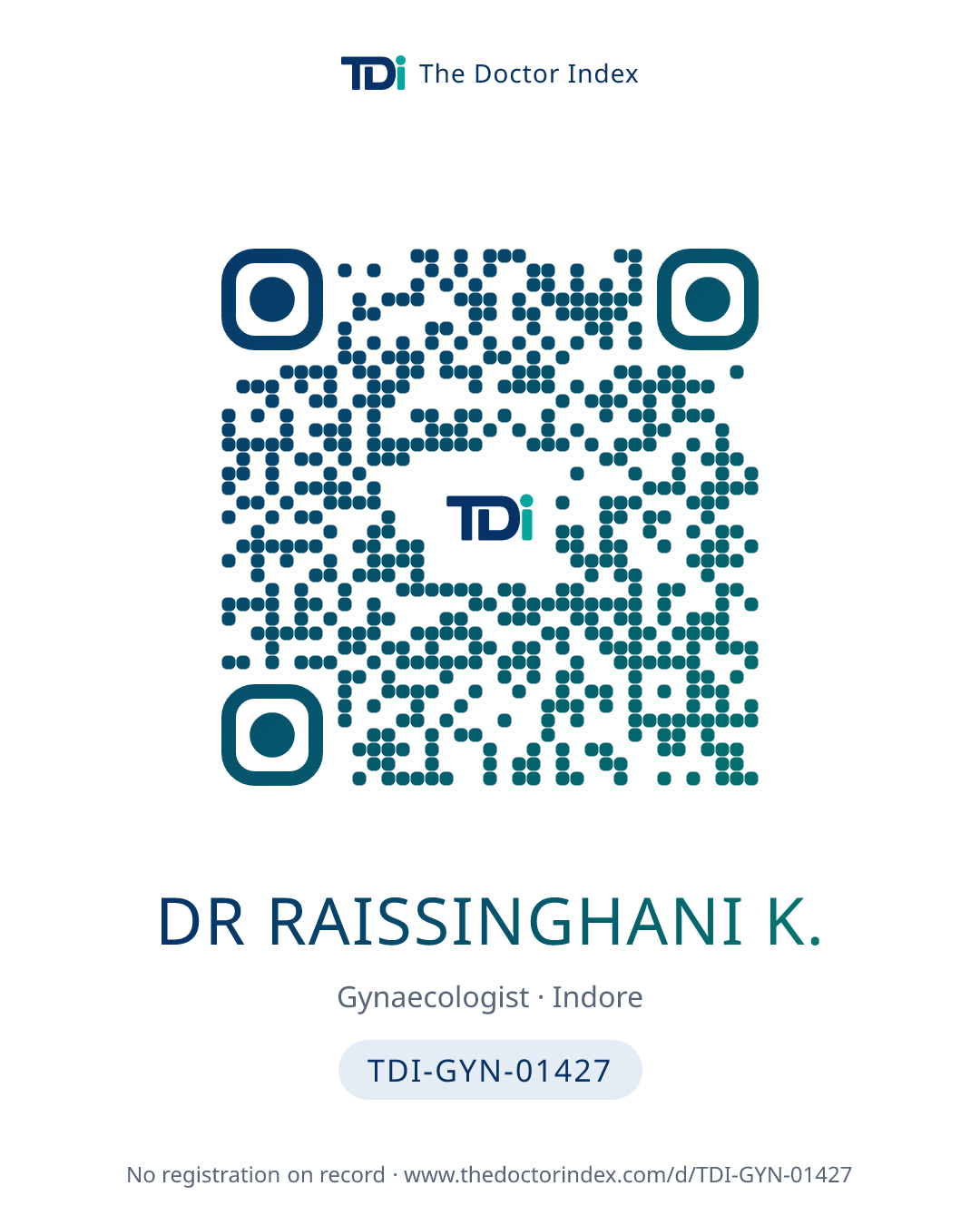 QR card for Dr Raissinghani K., TDI-GYN-01427