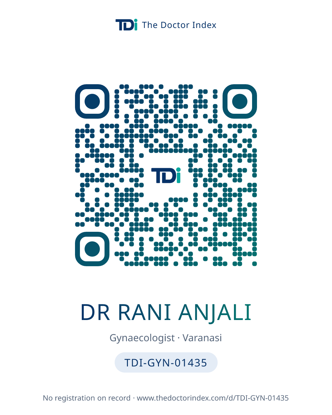 QR card for Dr Rani Anjali, TDI-GYN-01435