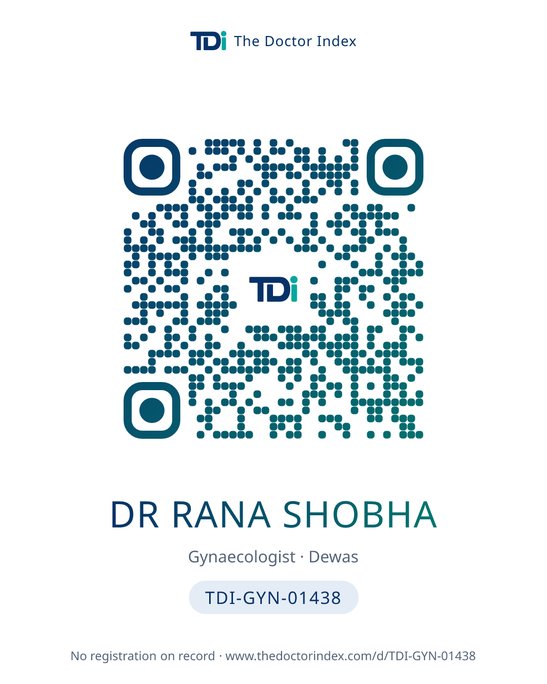 QR card for Dr Rana Shobha, TDI-GYN-01438