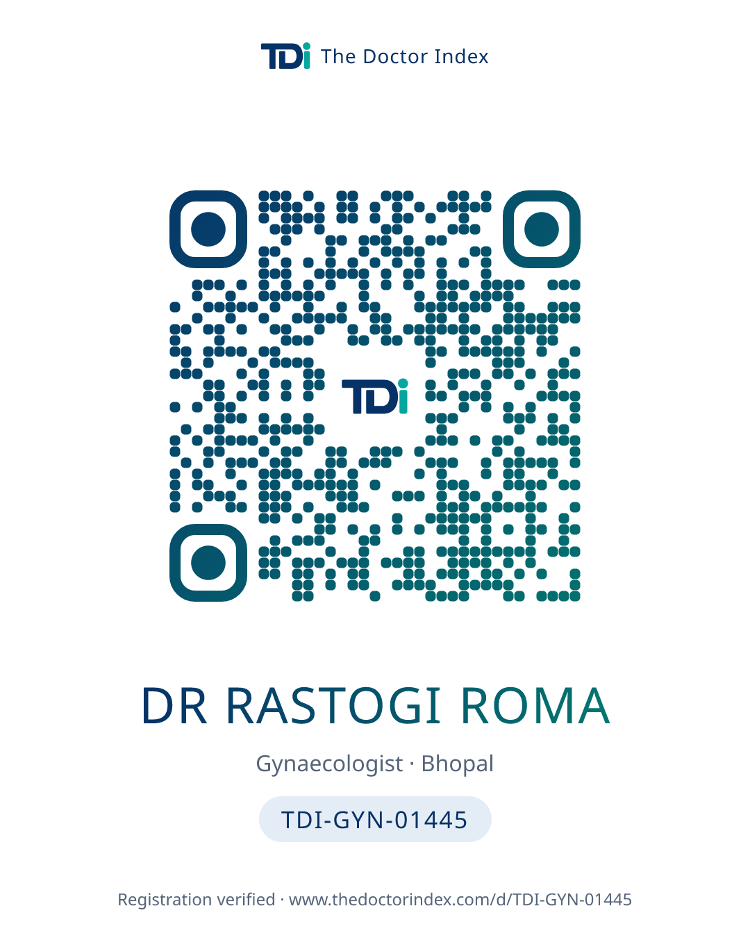 QR card for Dr Rastogi Roma, TDI-GYN-01445
