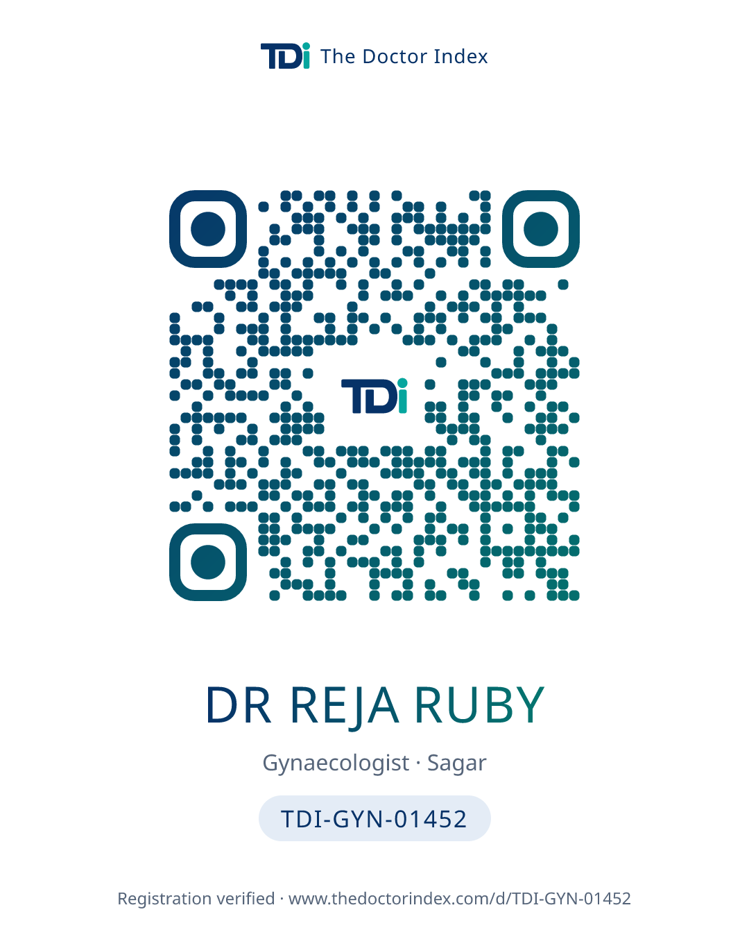 QR card for Dr Reja Ruby, TDI-GYN-01452