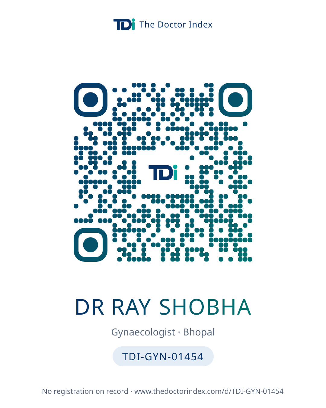 QR card for Dr Ray Shobha, TDI-GYN-01454