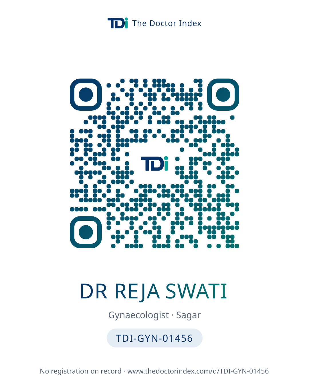 QR card for Dr Reja Swati, TDI-GYN-01456